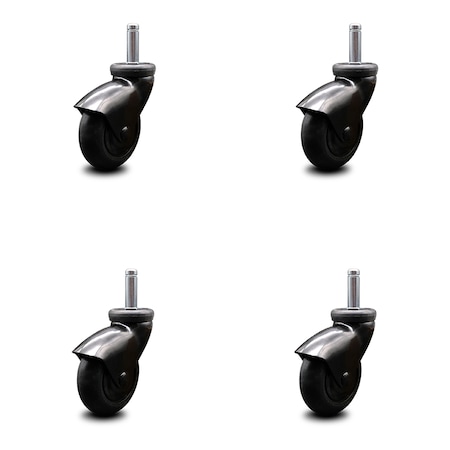 Service Caster 3 Inch Black Hooded Neoprene Rubber 3/8 Inch Grip Ring Stem Casters SCC, 4PK SCC-GR03S310-NPRB-BK-716138-4